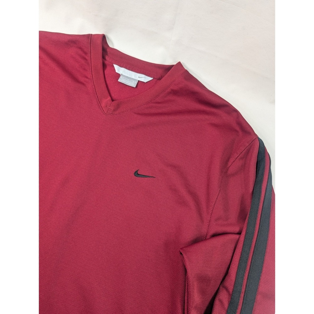 Y2K Vintage Nike Warm Up Shirt V Neck Lightweight Long Sleeve Mens Large Maroon
